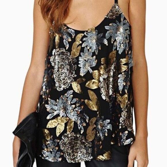BB DAKOTA Felicity Sequin Floral Bohemian Tank Top - Picture 1 of 10